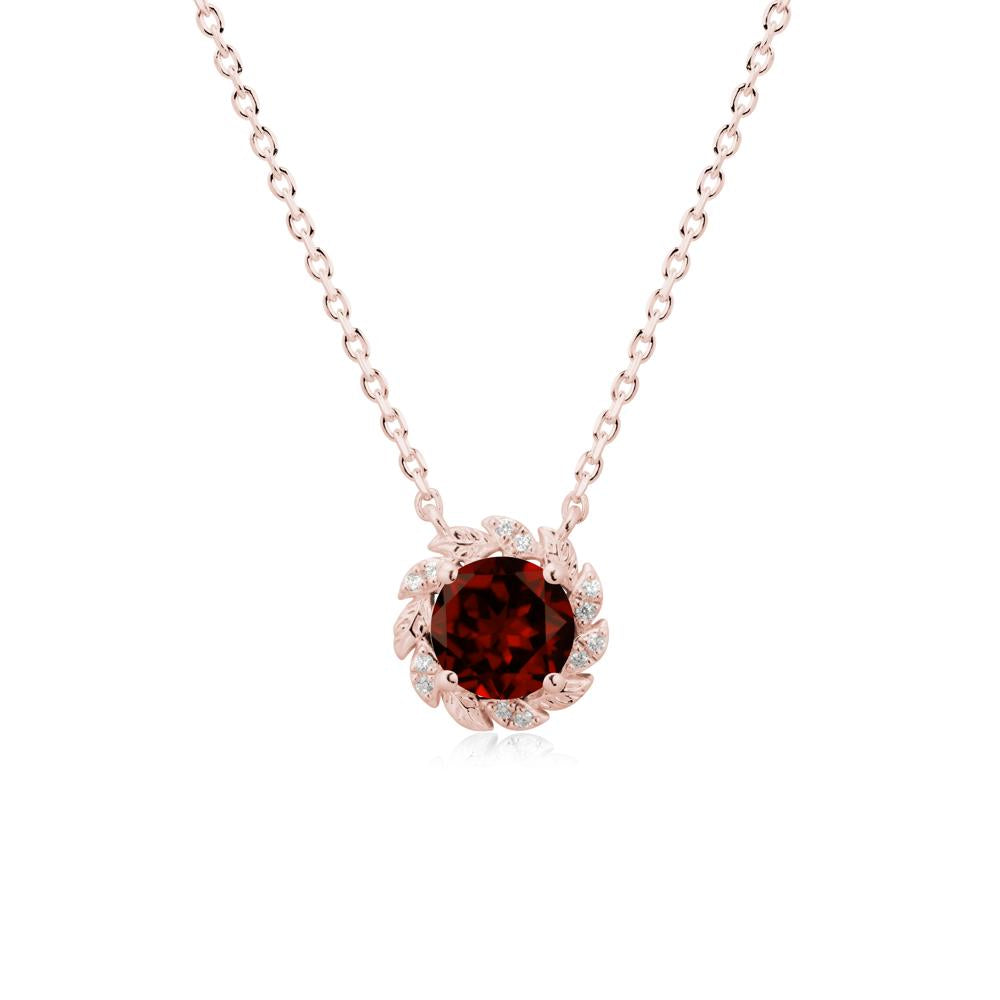 Leaf Halo Garnet Pendant Necklace - LUO Jewelry #metal_18k rose gold