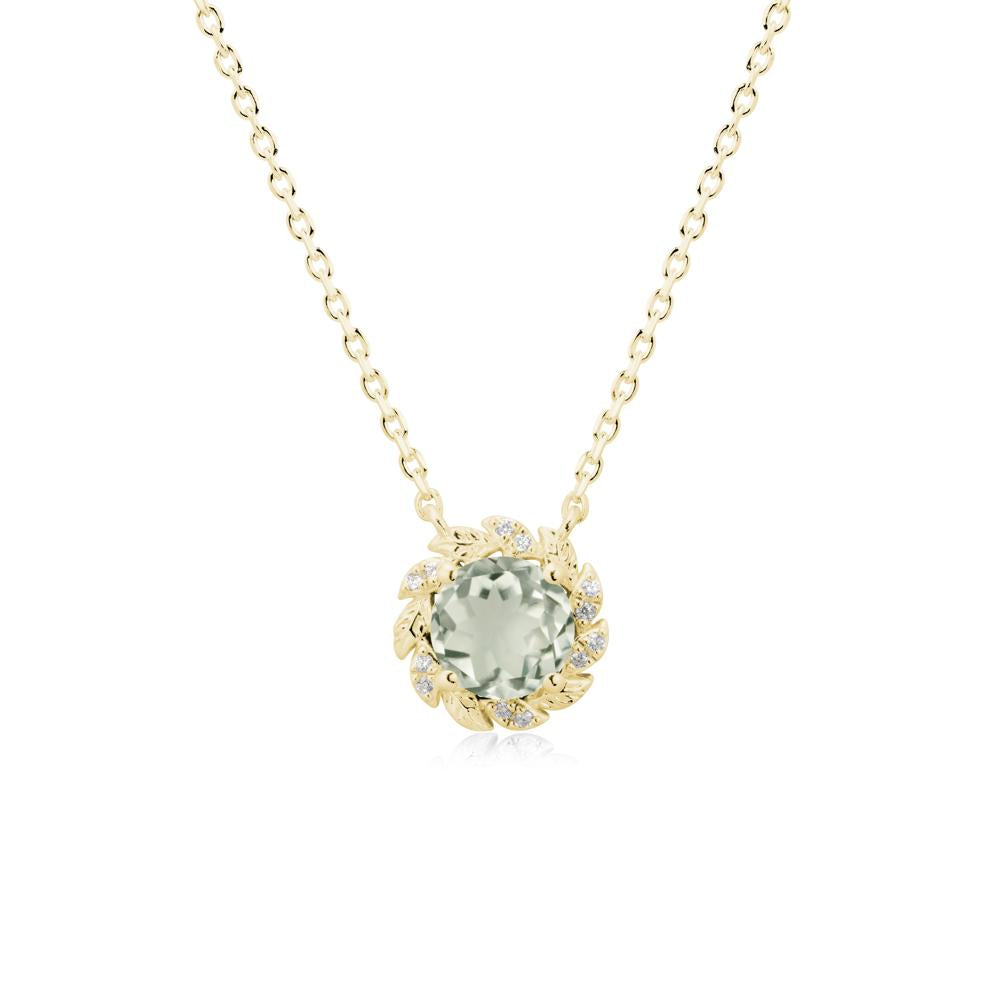 Round Green Amethyst Leaf Halo Necklace - LUO Jewelry #metal_18k yellow gold