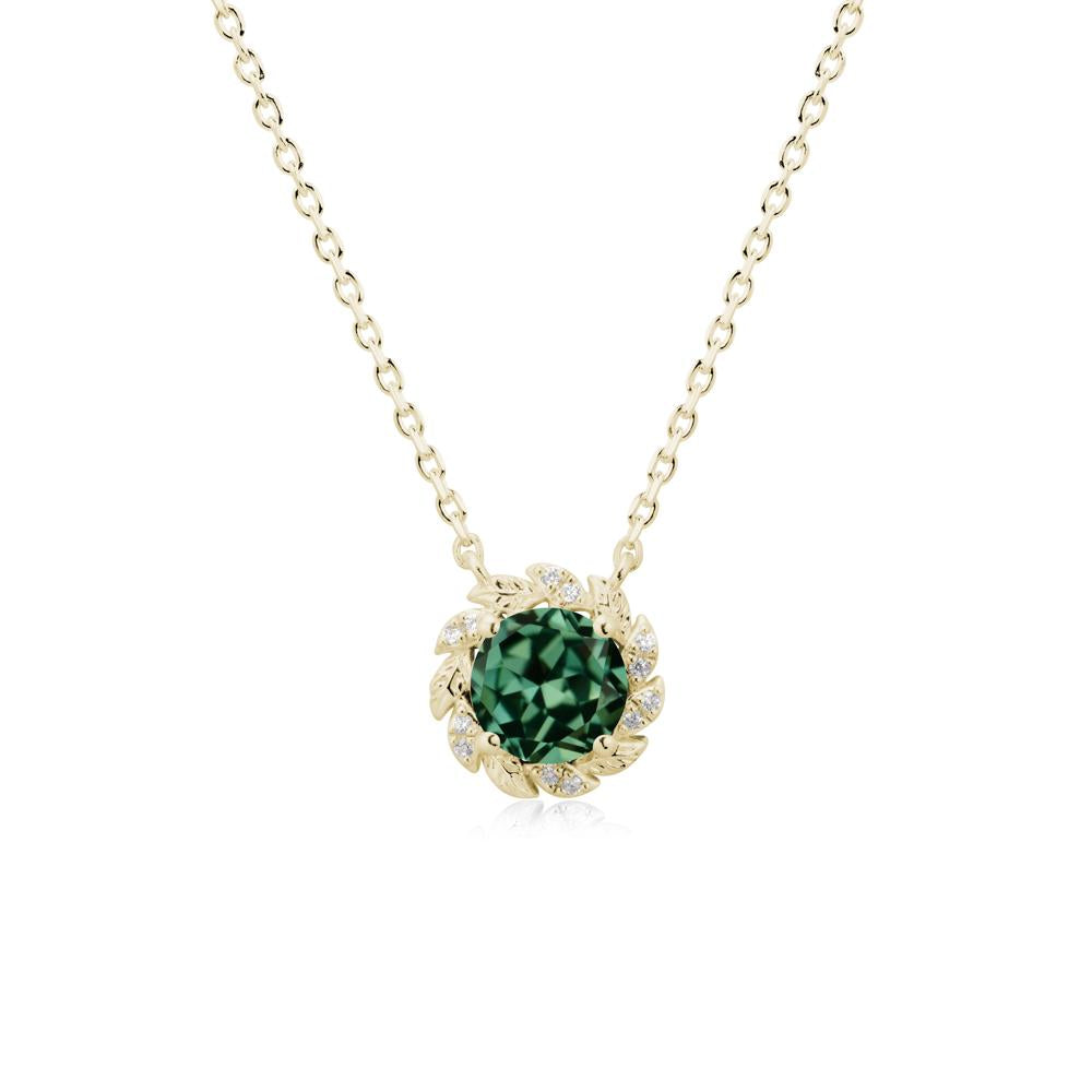 Round Green Sapphire Flower Necklace - LUO Jewelry #metal_14k yellow gold