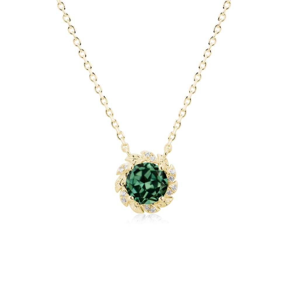 Round Green Sapphire Flower Necklace - LUO Jewelry #metal_18k yellow gold