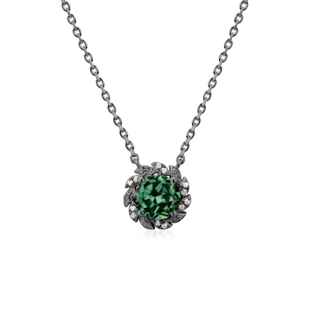 Round Green Sapphire Flower Necklace - LUO Jewelry #metal_black finish sterling silver