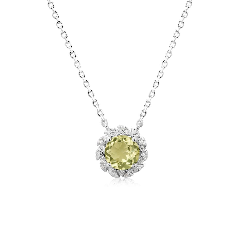 Leaf Halo Lemon Quartz Pendant Necklace - LUO Jewelry #metal_14k white gold