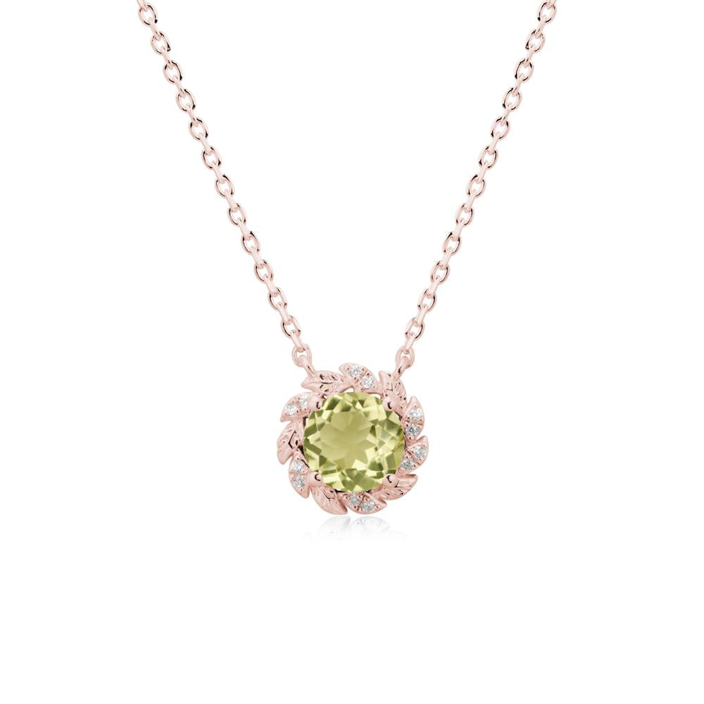 Leaf Halo Lemon Quartz Pendant Necklace - LUO Jewelry #metal_18k rose gold