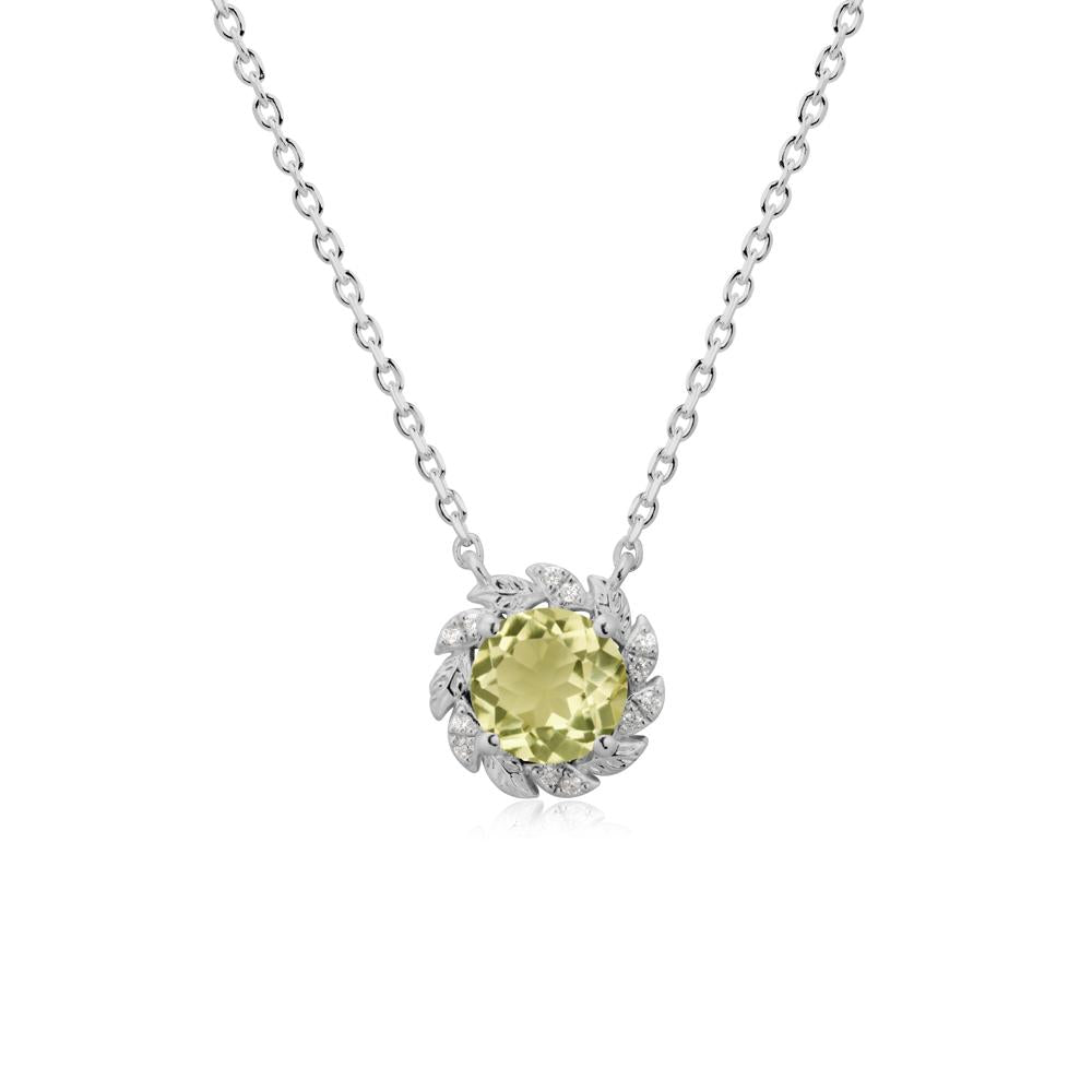 Leaf Halo Lemon Quartz Pendant Necklace - LUO Jewelry #metal_platinum