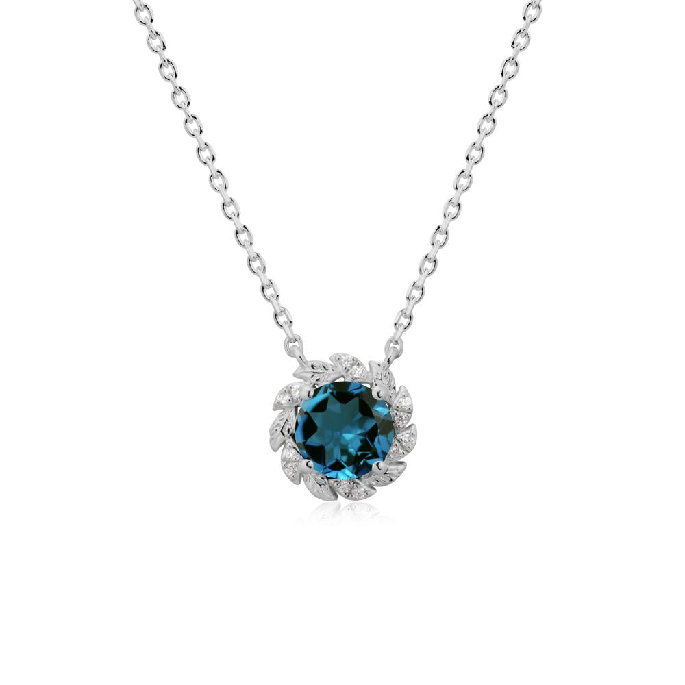 Round London Blue Topaz Leaf Halo Necklace - LUO Jewelry #metal_platinum