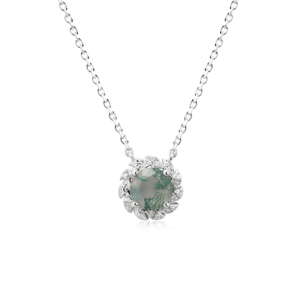 Round Moss Agate Flower Necklace - LUO Jewelry #metal_14k white gold