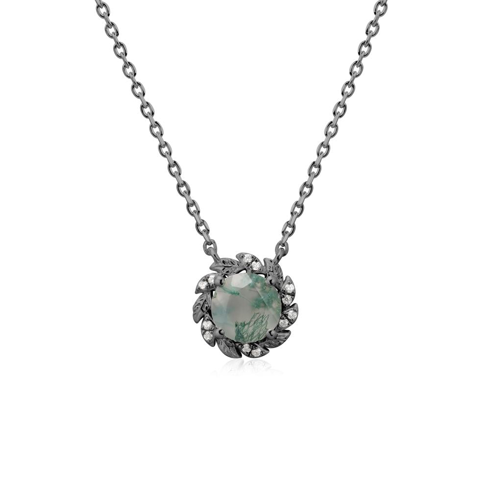 Round Moss Agate Flower Necklace - LUO Jewelry #metal_black finish sterling silver
