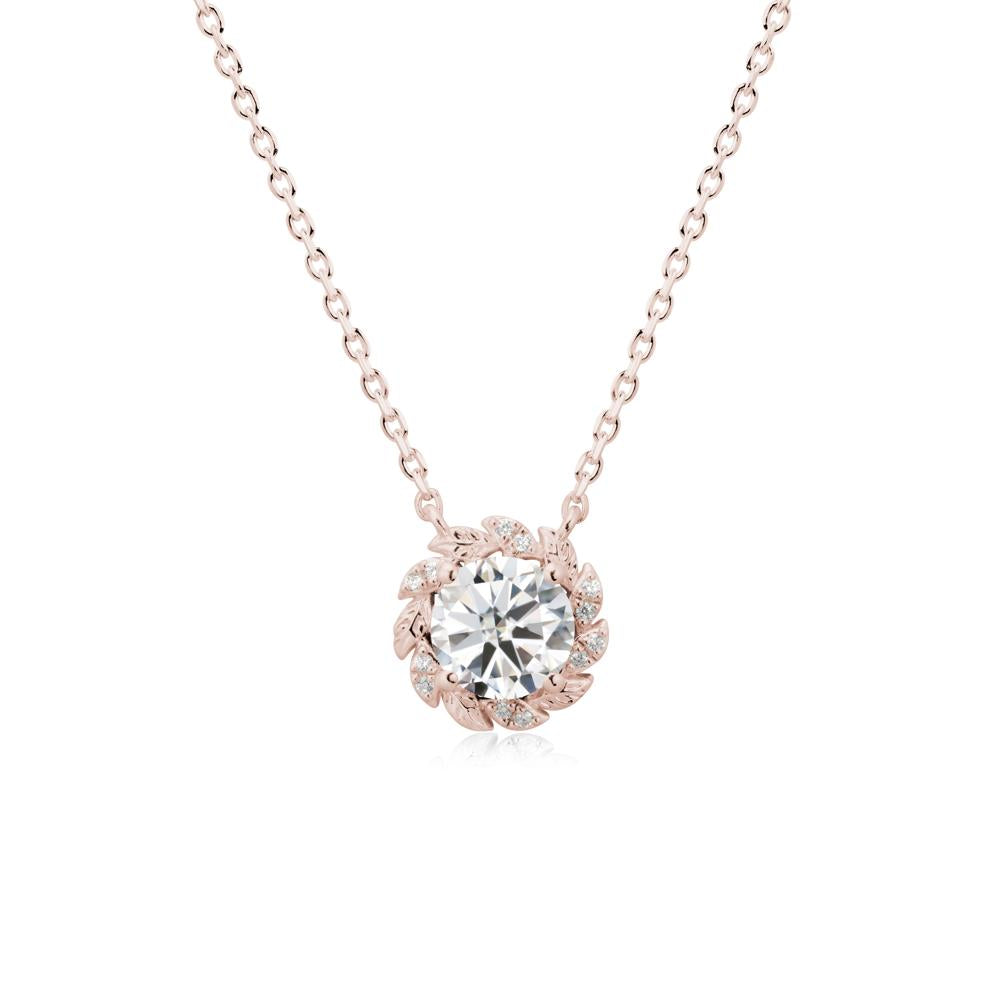 Leaf Halo Moissanite Pendant Necklace - LUO Jewelry #metal_14k rose gold