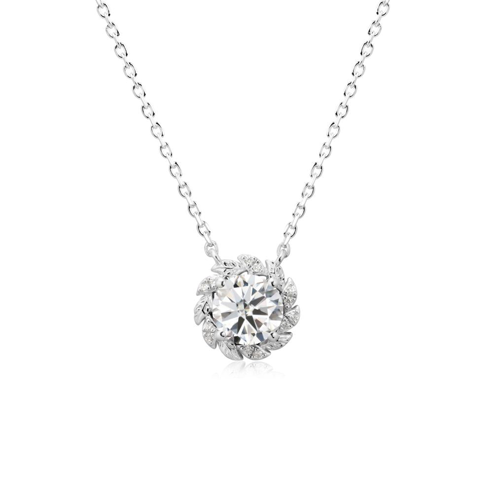Leaf Halo Moissanite Pendant Necklace - LUO Jewelry #metal_14k white gold