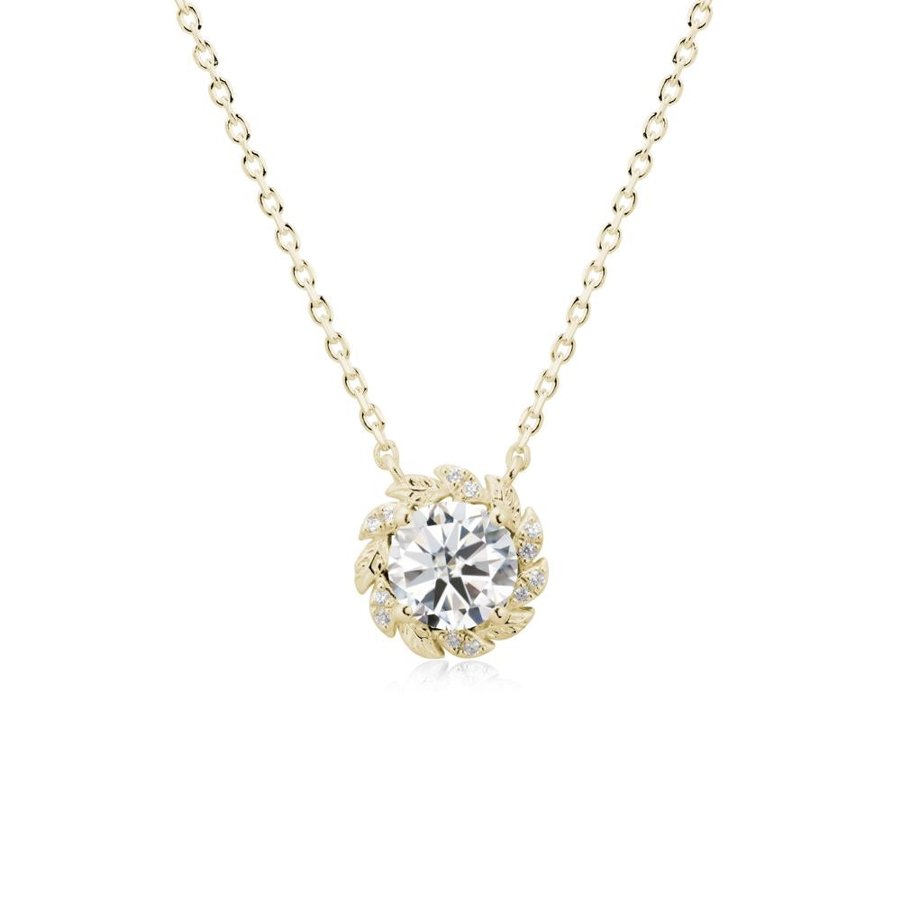 Leaf Halo Moissanite Pendant Necklace - LUO Jewelry #metal_14k yellow gold