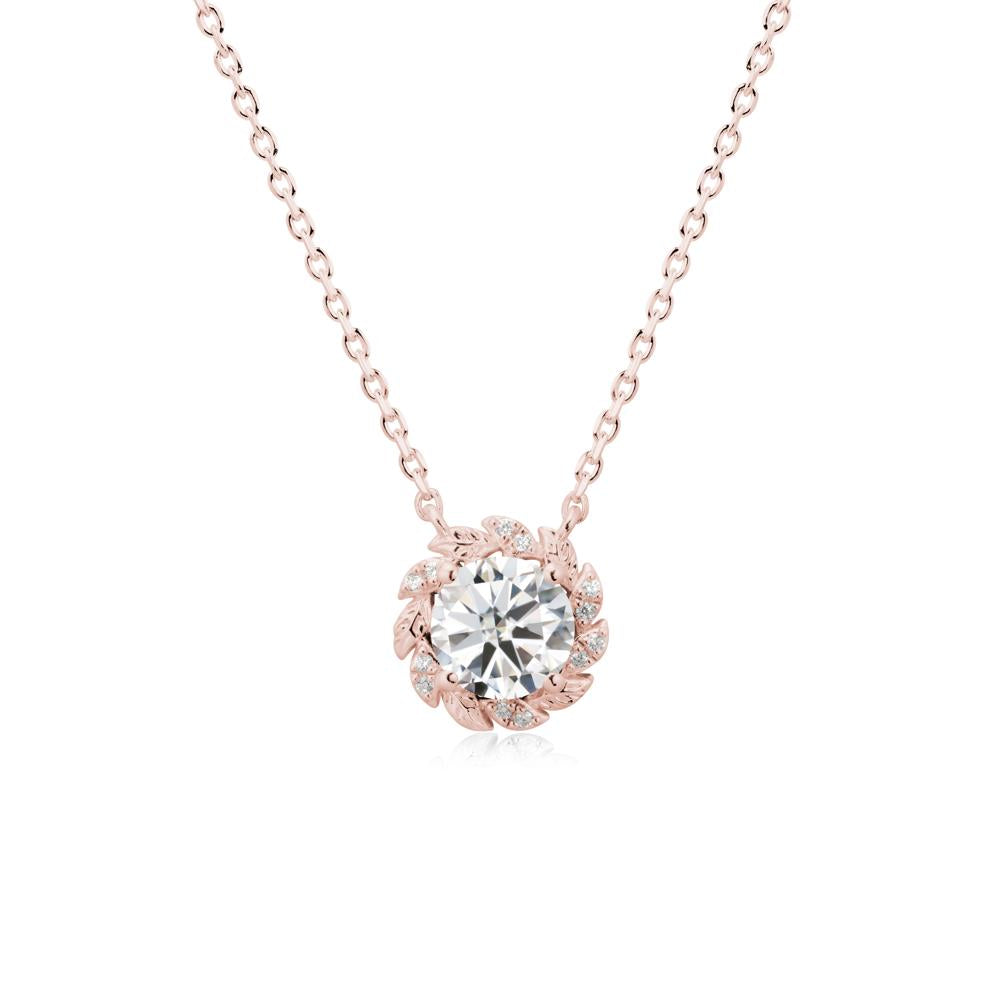 Leaf Halo Moissanite Pendant Necklace - LUO Jewelry #metal_18k rose gold