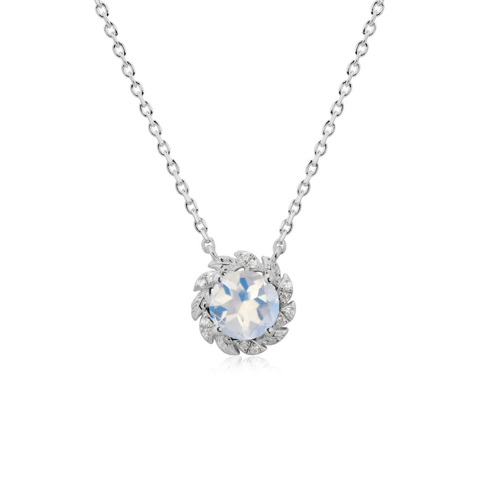 Round Moonstone Leaf Halo Necklace - LUO Jewelry #metal_platinum