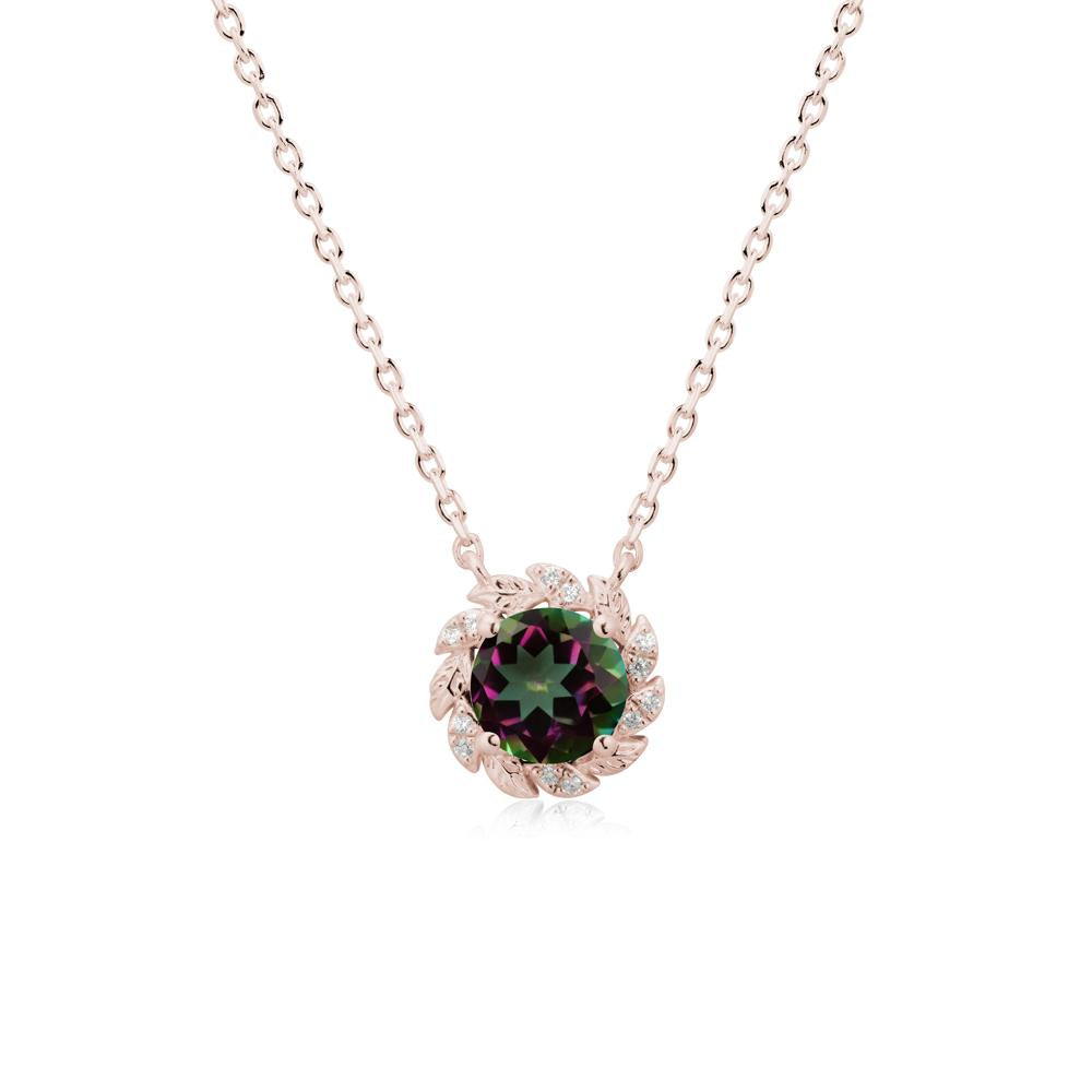Leaf Halo Mystic Topaz Pendant Necklace - LUO Jewelry #metal_14k rose gold