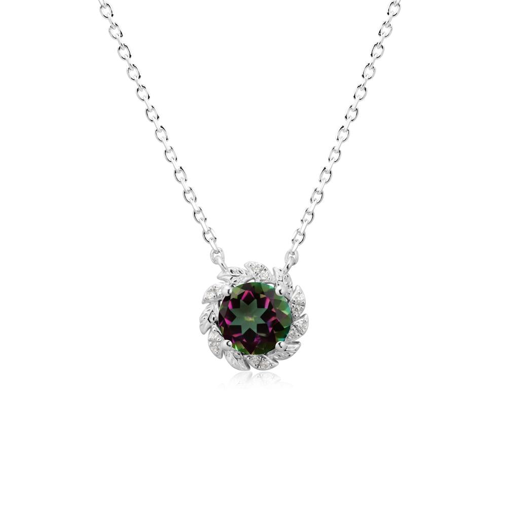 Leaf Halo Mystic Topaz Pendant Necklace - LUO Jewelry #metal_14k white gold