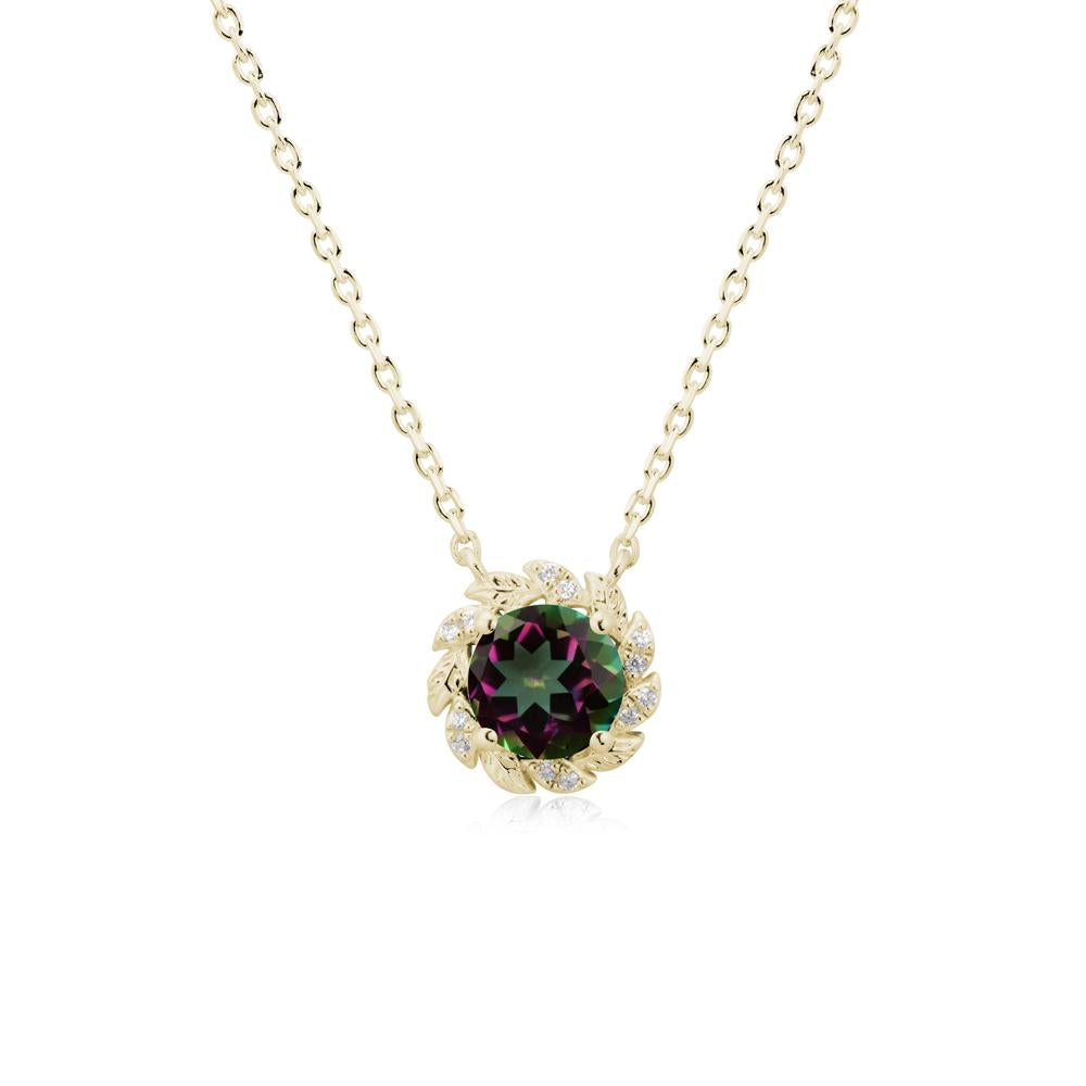 Leaf Halo Mystic Topaz Pendant Necklace - LUO Jewelry #metal_14k yellow gold
