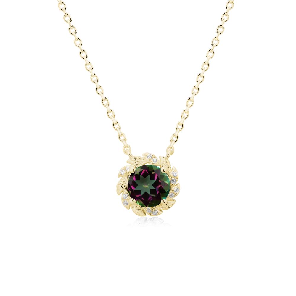 Leaf Halo Mystic Topaz Pendant Necklace - LUO Jewelry #metal_18k yellow gold