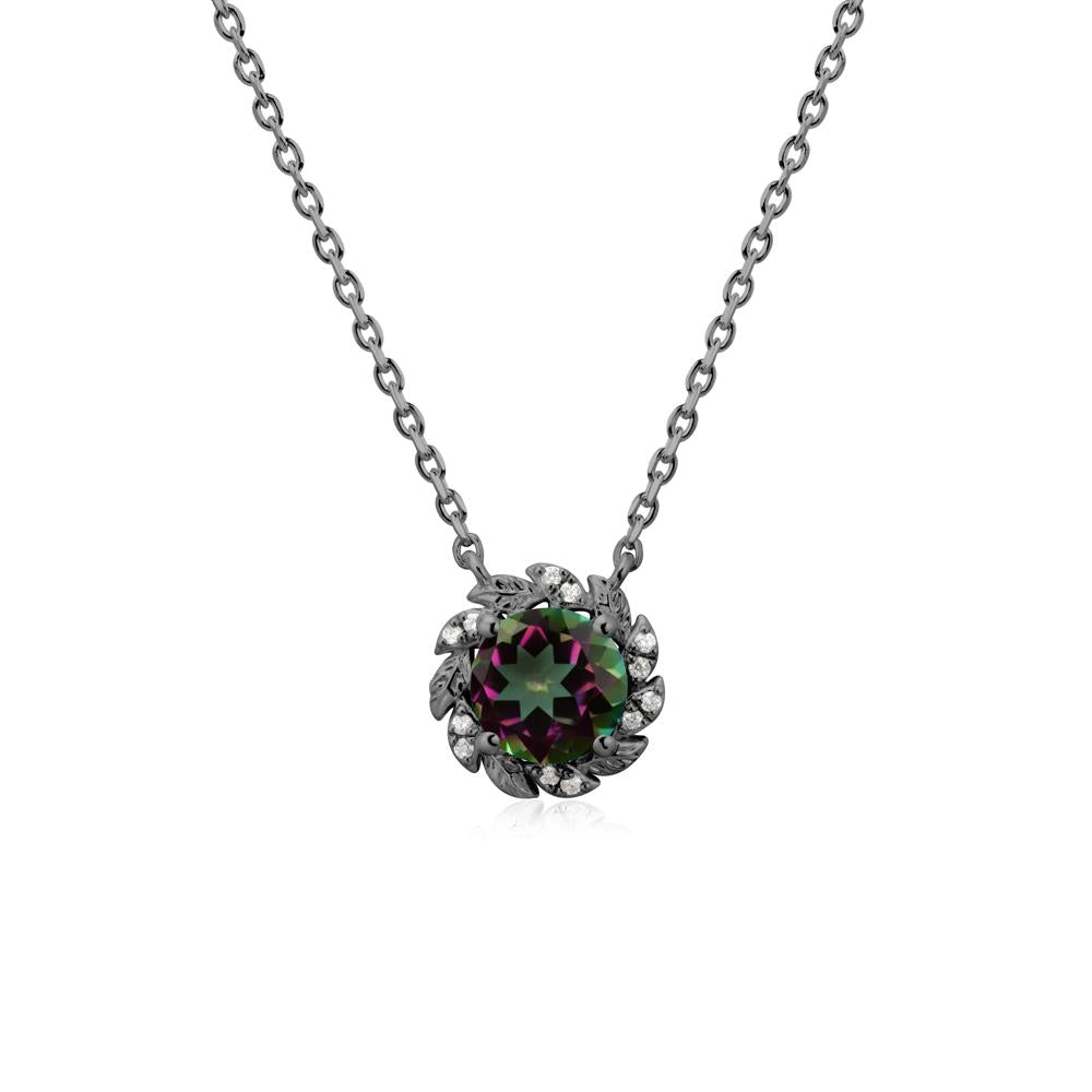 Leaf Halo Mystic Topaz Pendant Necklace - LUO Jewelry #metal_black finish sterling silver