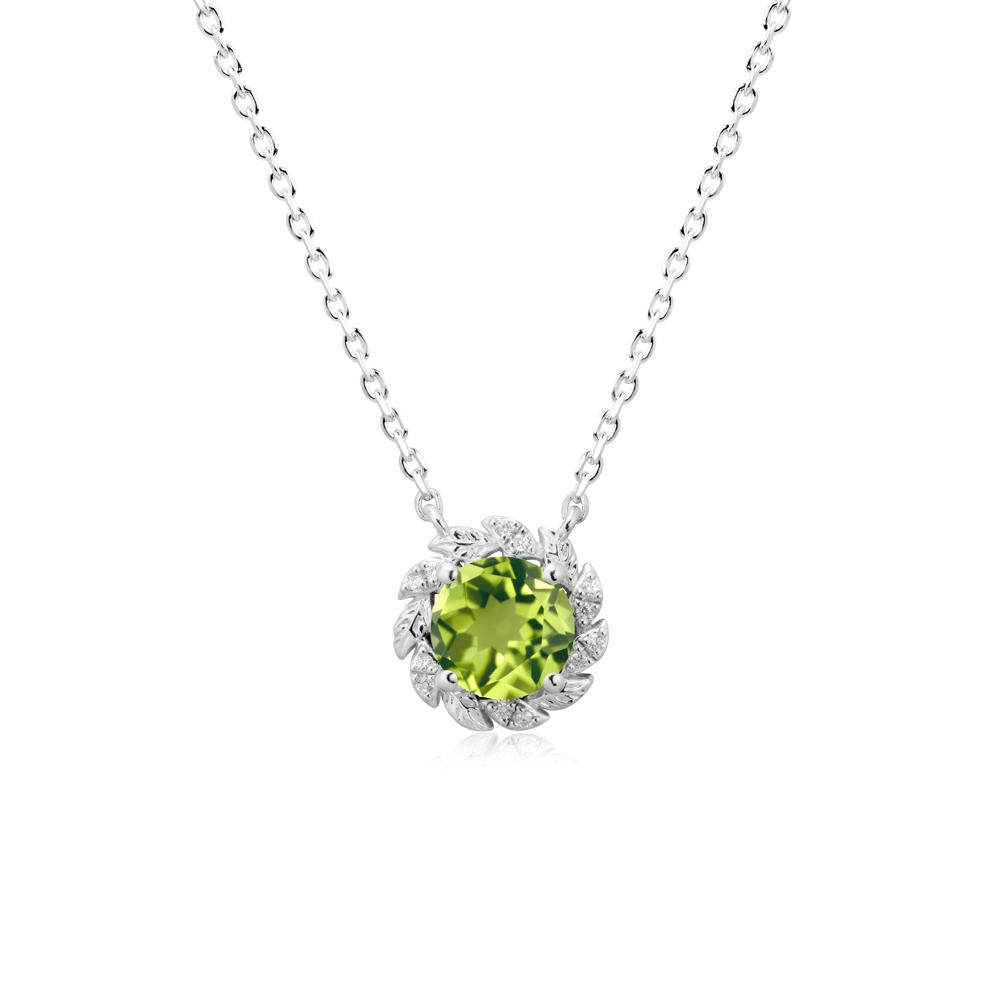 Round Peridot Flower Necklace - LUO Jewelry #metal_18k white gold