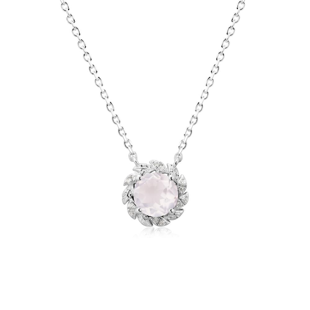 Leaf Halo Rose Quartz Pendant Necklace - LUO Jewelry #metal_14k white gold