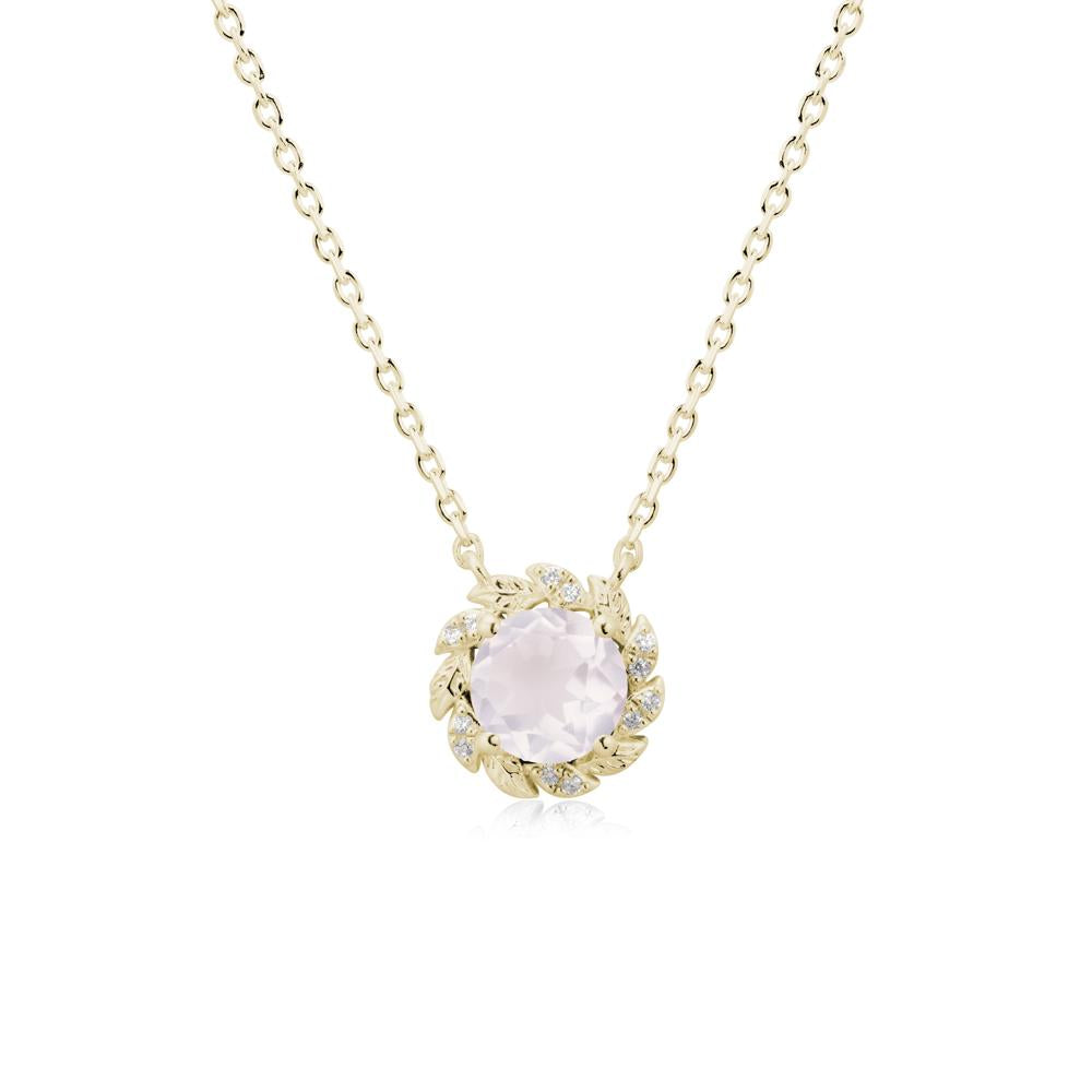 Leaf Halo Rose Quartz Pendant Necklace - LUO Jewelry #metal_14k yellow gold