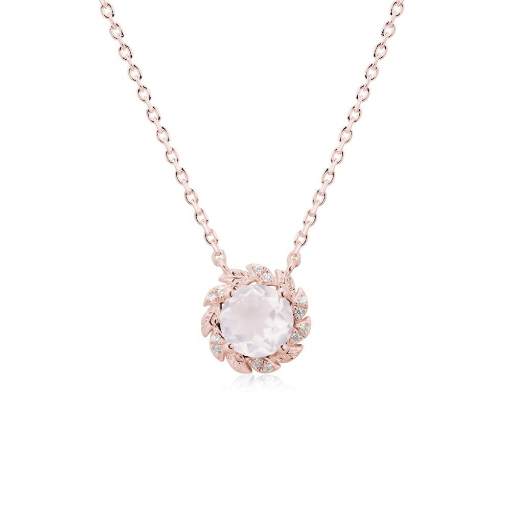 Leaf Halo Rose Quartz Pendant Necklace - LUO Jewelry #metal_18k rose gold
