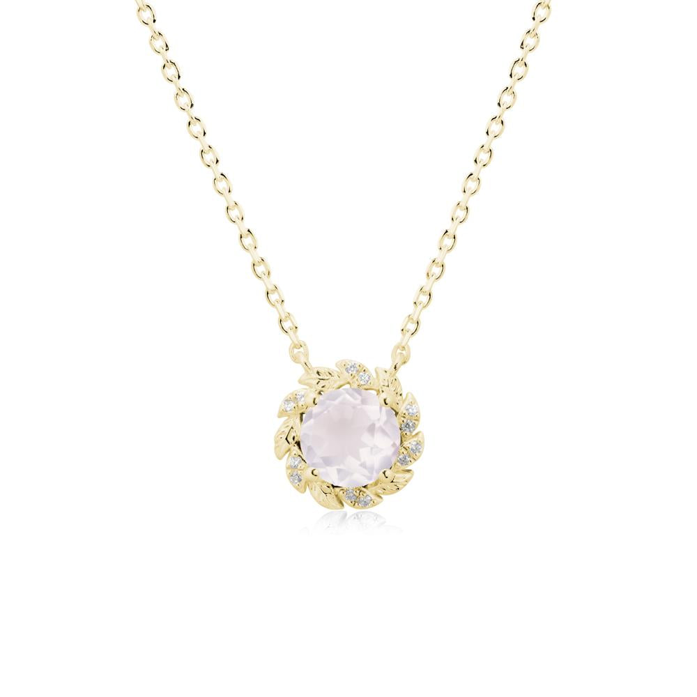 Leaf Halo Rose Quartz Pendant Necklace - LUO Jewelry #metal_18k yellow gold