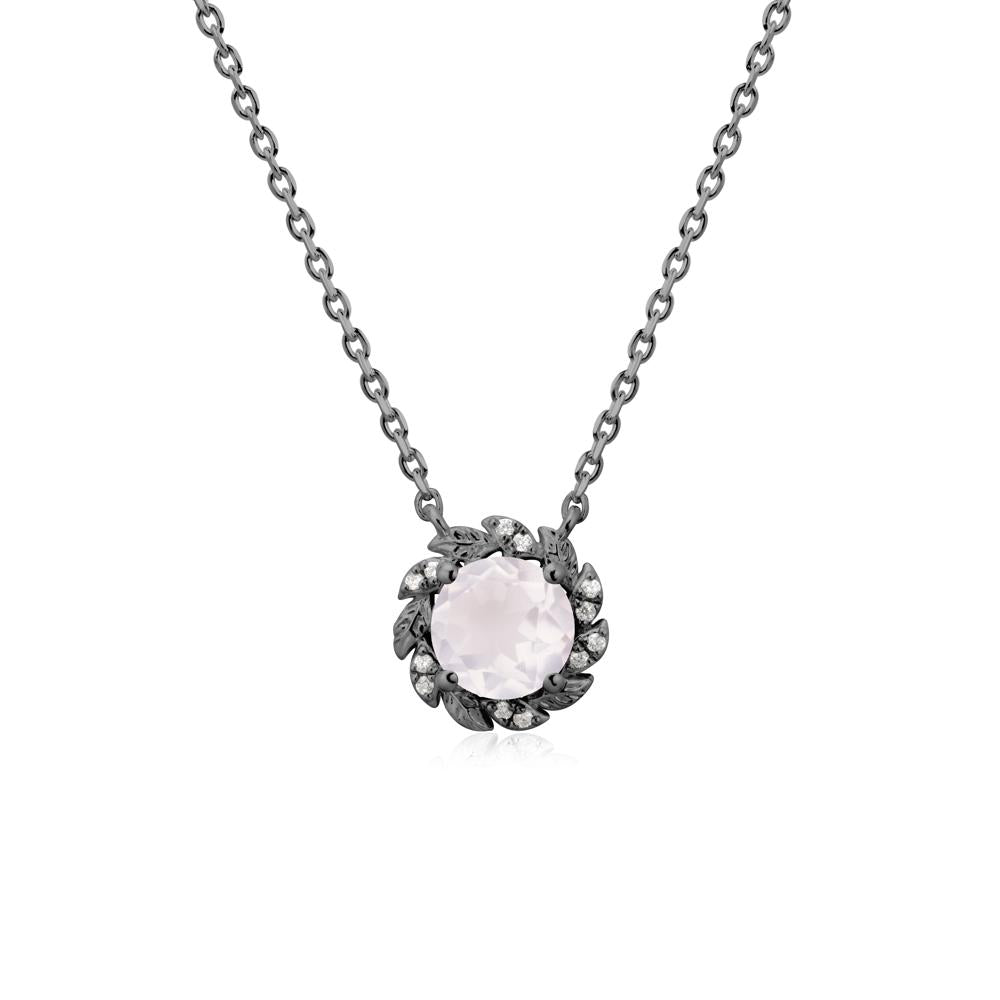 Leaf Halo Rose Quartz Pendant Necklace - LUO Jewelry #metal_black finish sterling silver