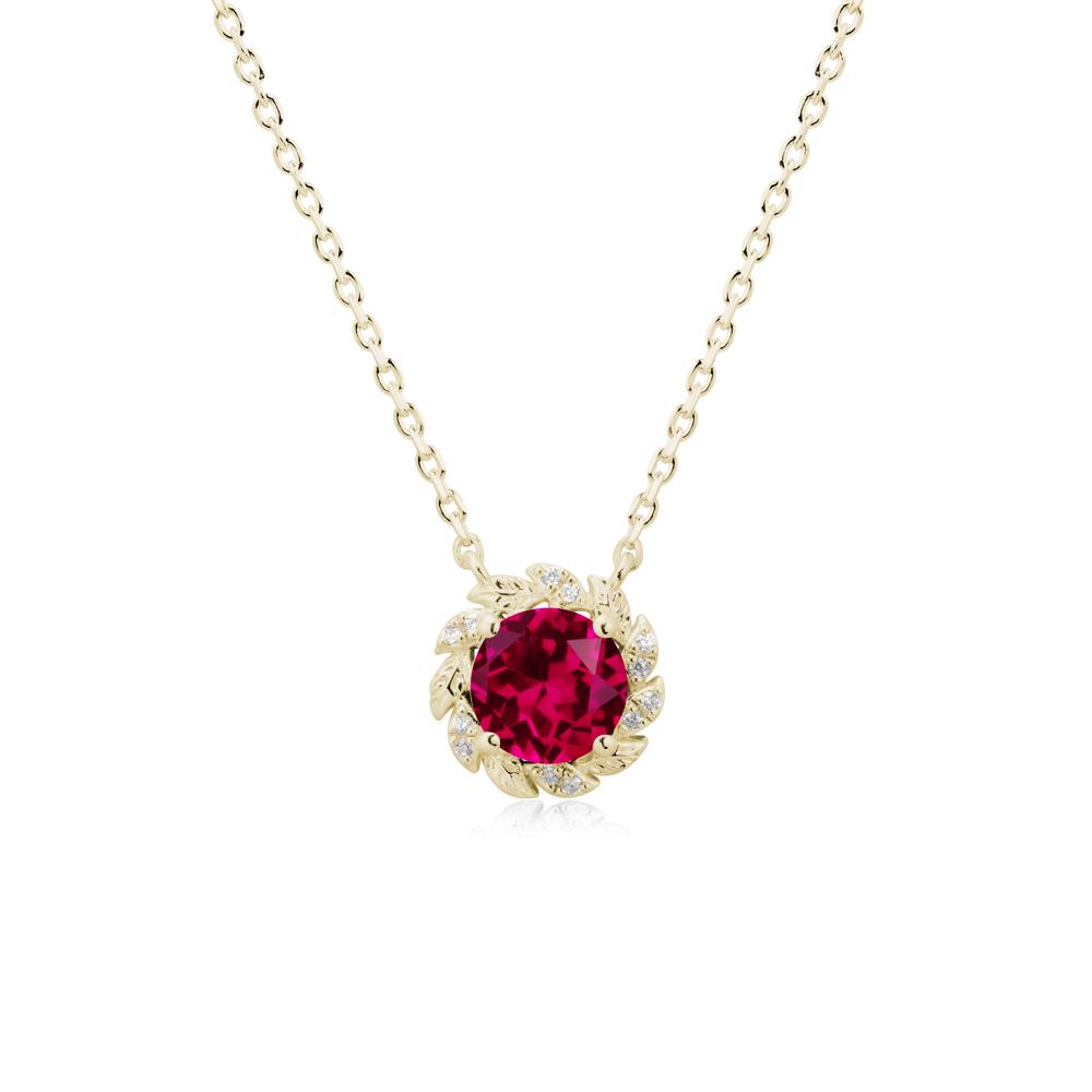 Round Ruby Flower Necklace - LUO Jewelry #metal_14k yellow gold
