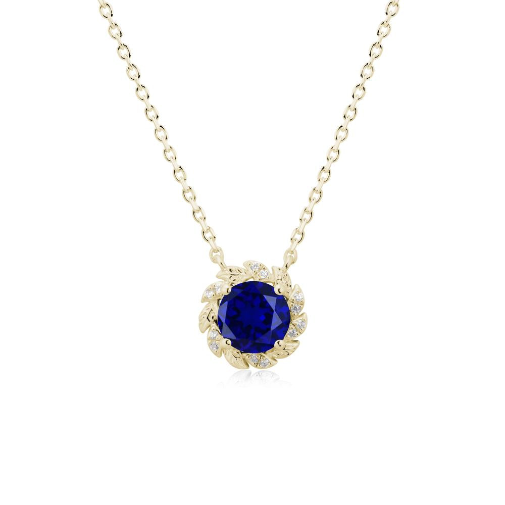 Leaf Halo Sapphire Pendant Necklace - LUO Jewelry #metal_14k yellow gold