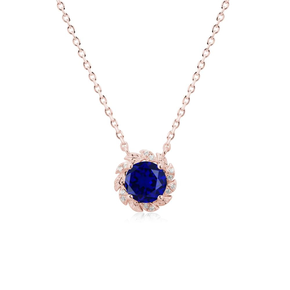 Leaf Halo Sapphire Pendant Necklace - LUO Jewelry #metal_18k rose gold