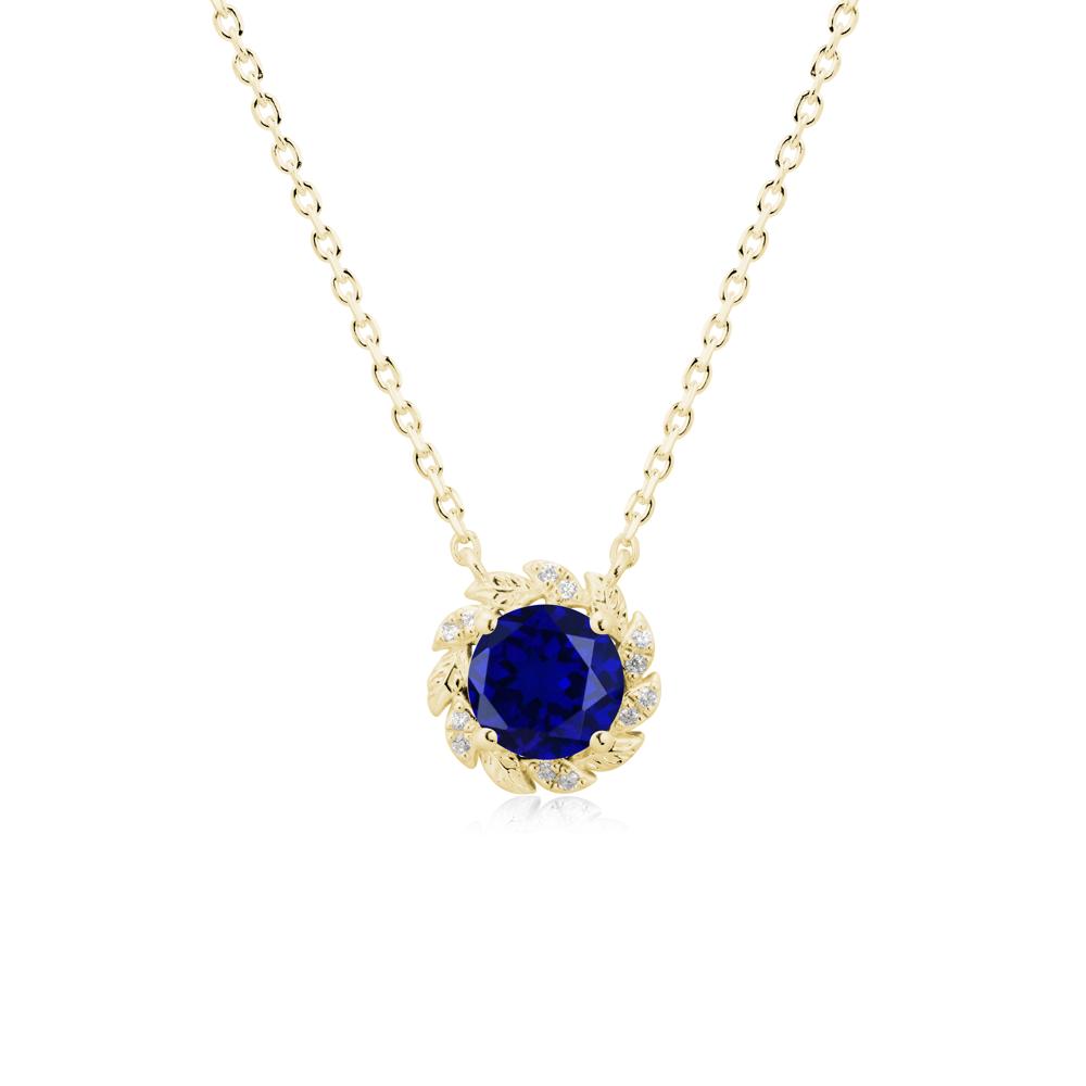 Leaf Halo Sapphire Pendant Necklace - LUO Jewelry #metal_18k yellow gold