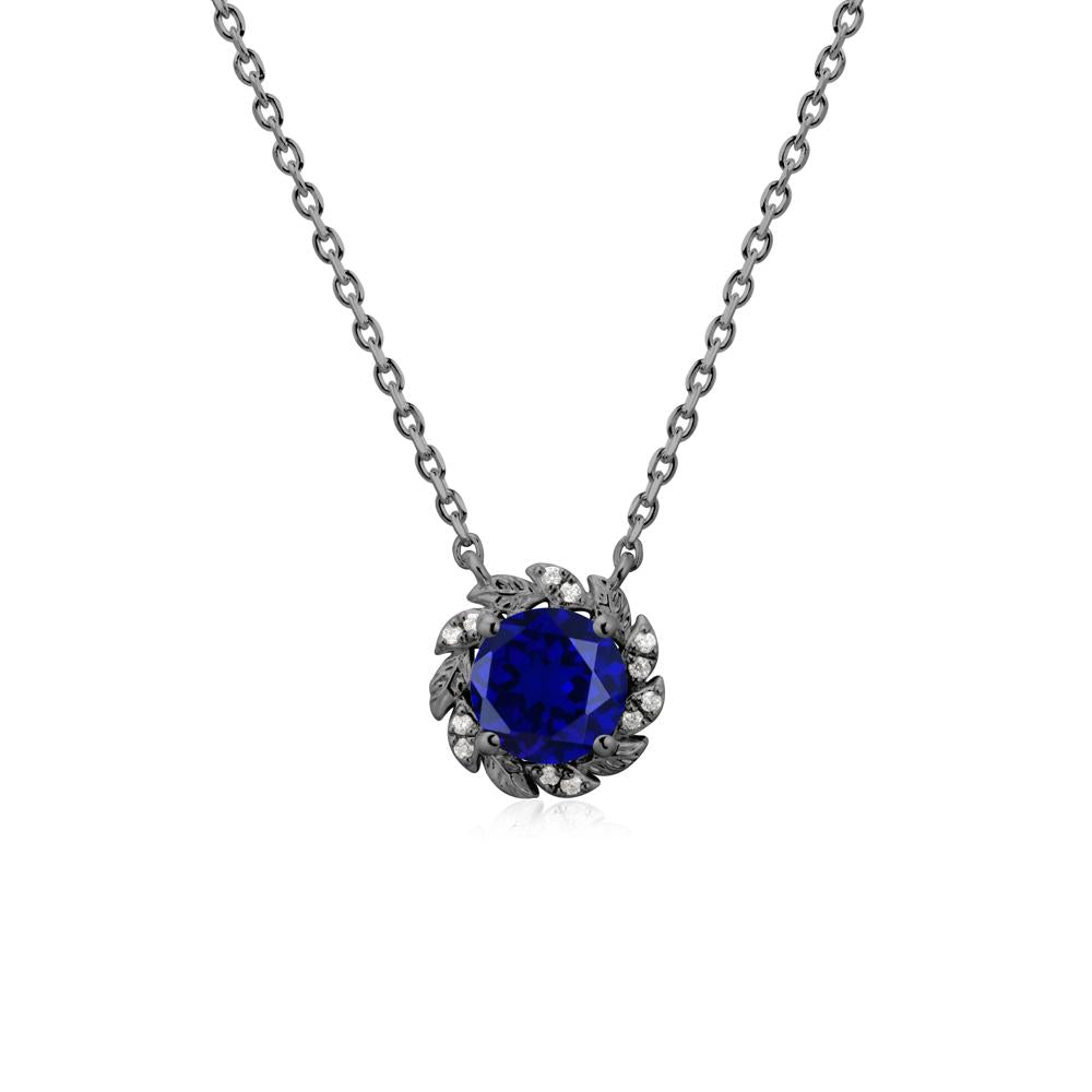 Leaf Halo Sapphire Pendant Necklace - LUO Jewelry #metal_black finish sterling silver