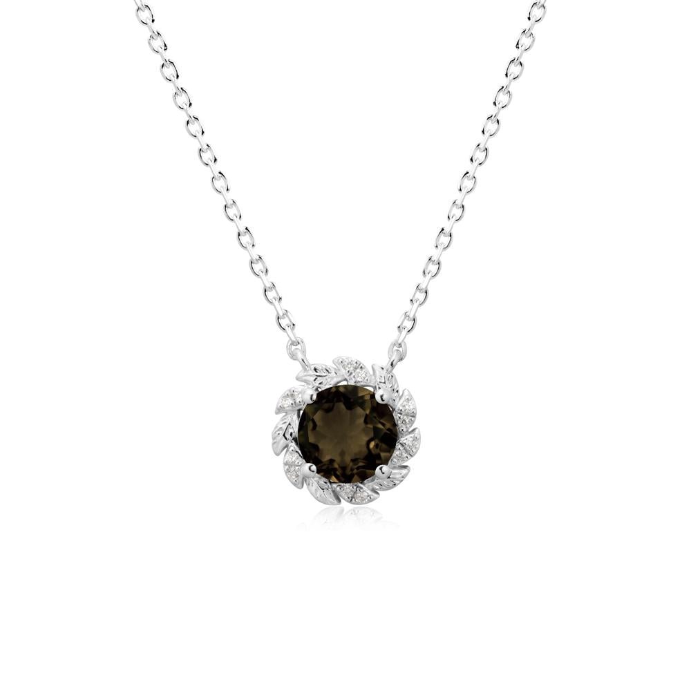 Round Smoky Quartz Leaf Halo Necklace - LUO Jewelry #metal_14k white gold