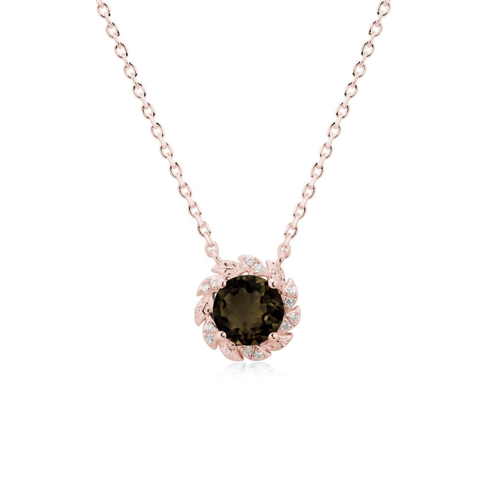 Round Smoky Quartz Leaf Halo Necklace - LUO Jewelry #metal_18k rose gold