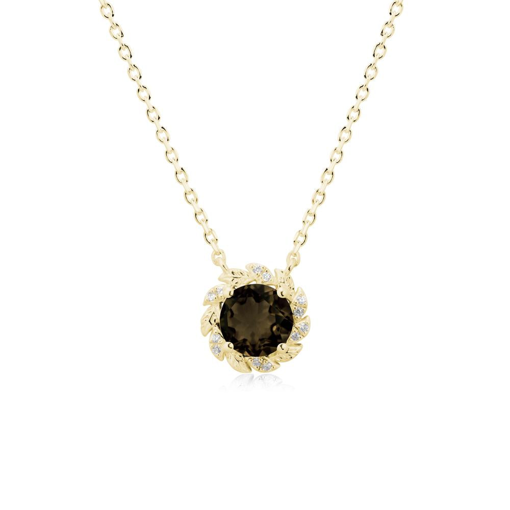 Round Smoky Quartz Leaf Halo Necklace - LUO Jewelry #metal_18k yellow gold