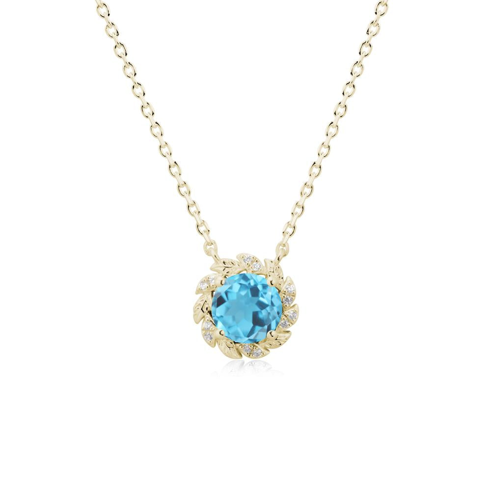 Round Swiss Blue Topaz Flower Necklace - LUO Jewelry #metal_14k yellow gold