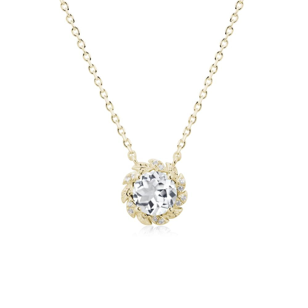 Leaf Halo White Topaz Pendant Necklace - LUO Jewelry #metal_14k yellow gold