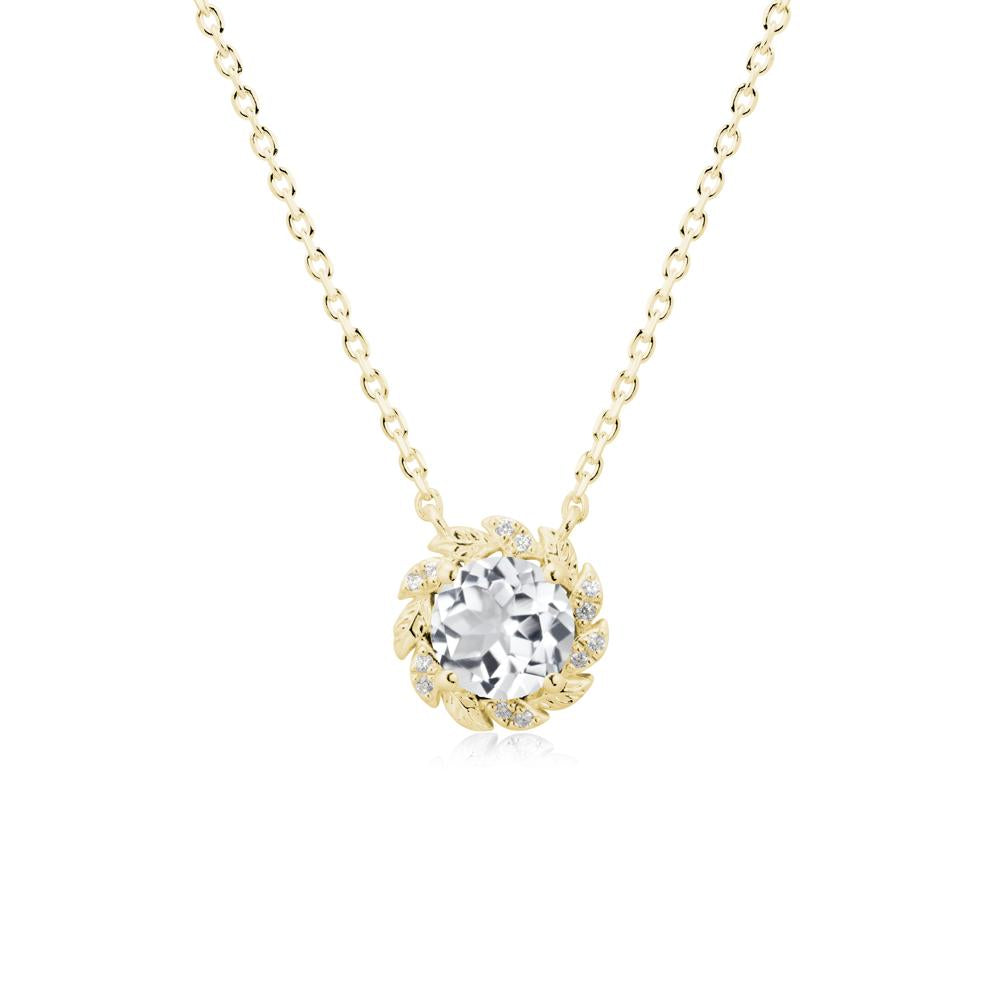 Leaf Halo White Topaz Pendant Necklace - LUO Jewelry #metal_18k yellow gold