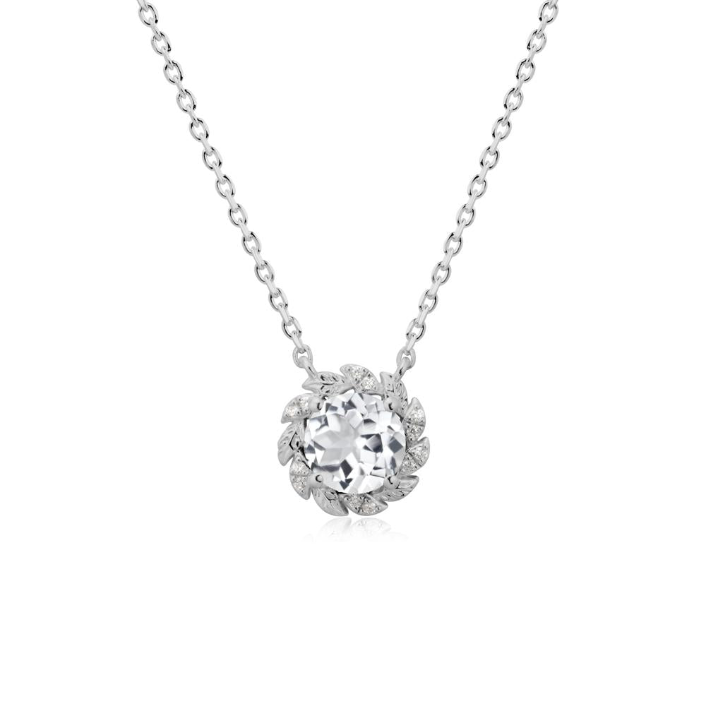 Leaf Halo White Topaz Pendant Necklace - LUO Jewelry #metal_platinum