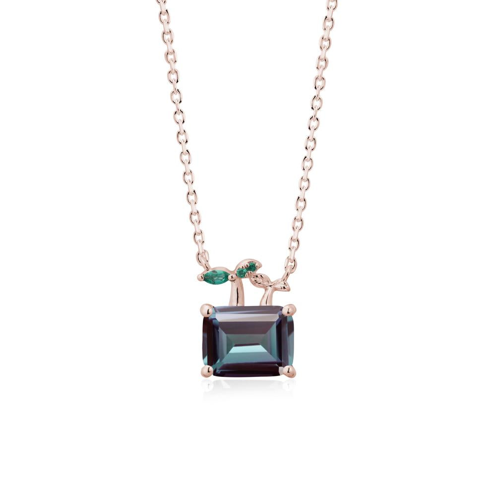 Emerald Cut Alexandrite and Emerald Sprout Necklace - LUO Jewelry #metal_14k rose gold