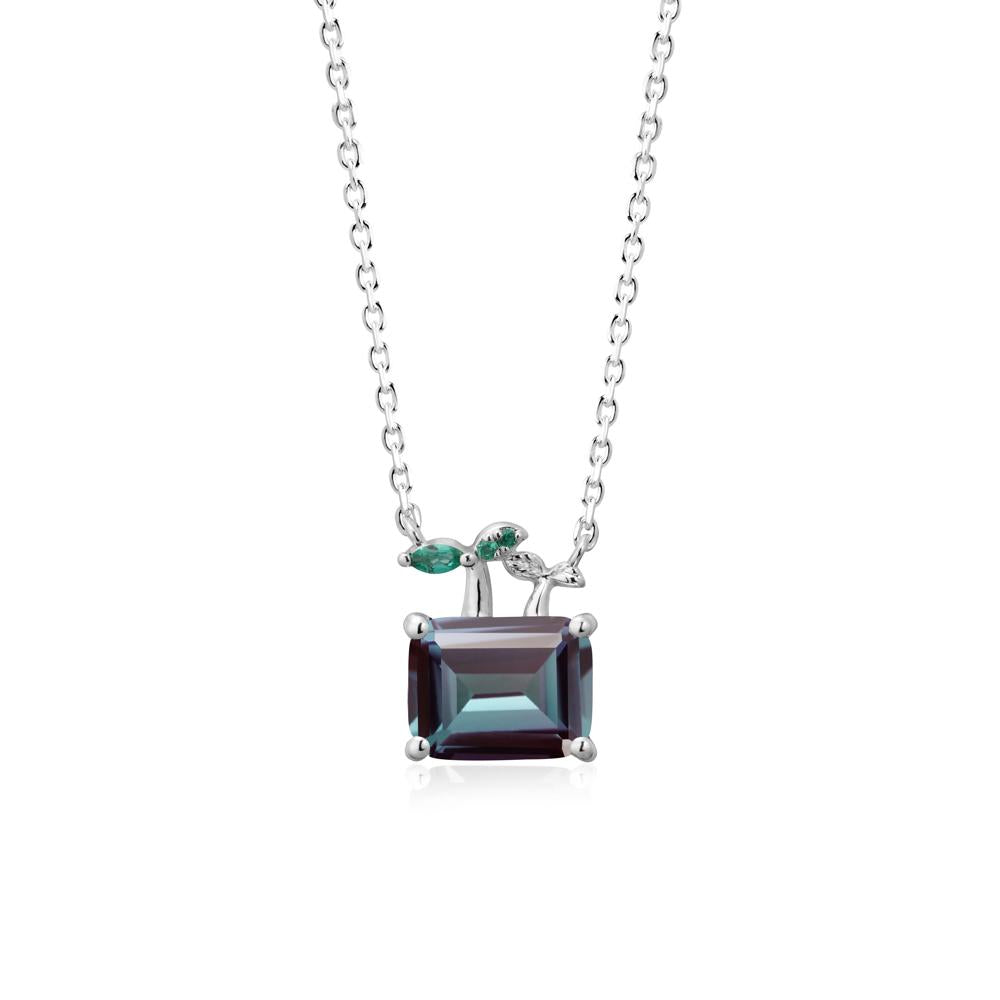 Emerald Cut Alexandrite and Emerald Sprout Necklace - LUO Jewelry #metal_14k white gold