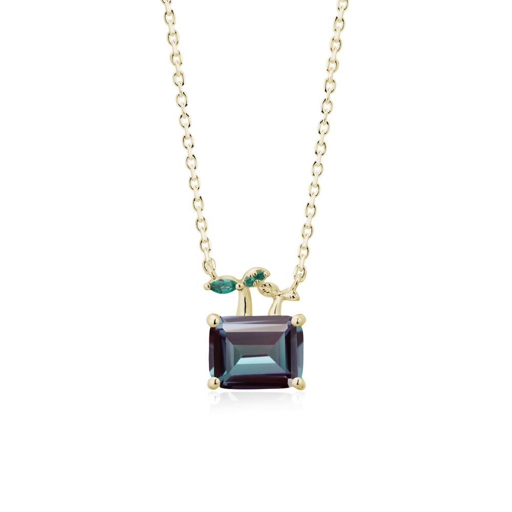 Emerald Cut Alexandrite and Emerald Sprout Necklace - LUO Jewelry #metal_14k yellow gold