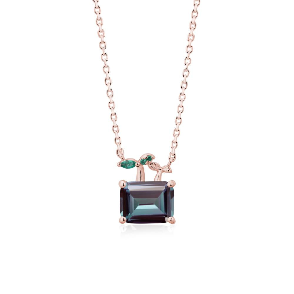 Emerald Cut Alexandrite and Emerald Sprout Necklace - LUO Jewelry #metal_18k rose gold
