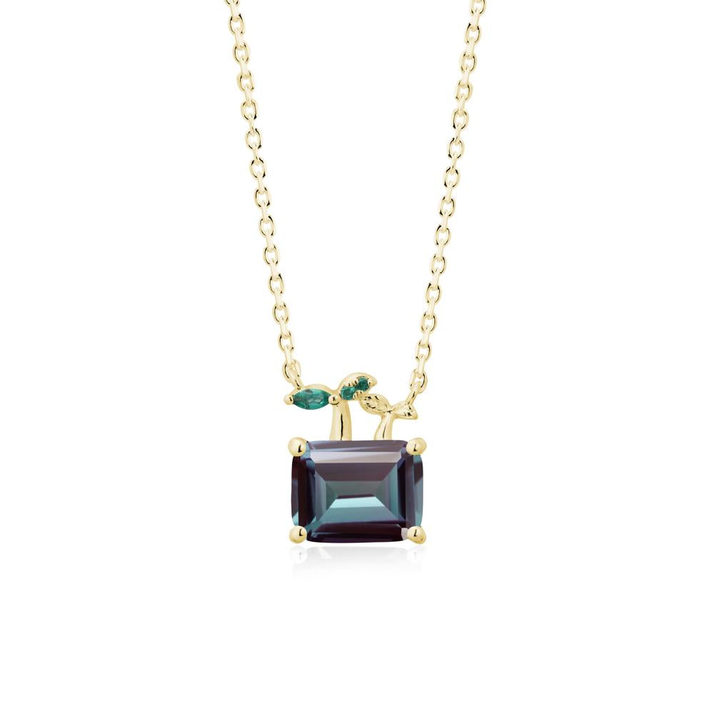 Emerald Cut Alexandrite and Emerald Sprout Necklace - LUO Jewelry #metal_18k yellow gold