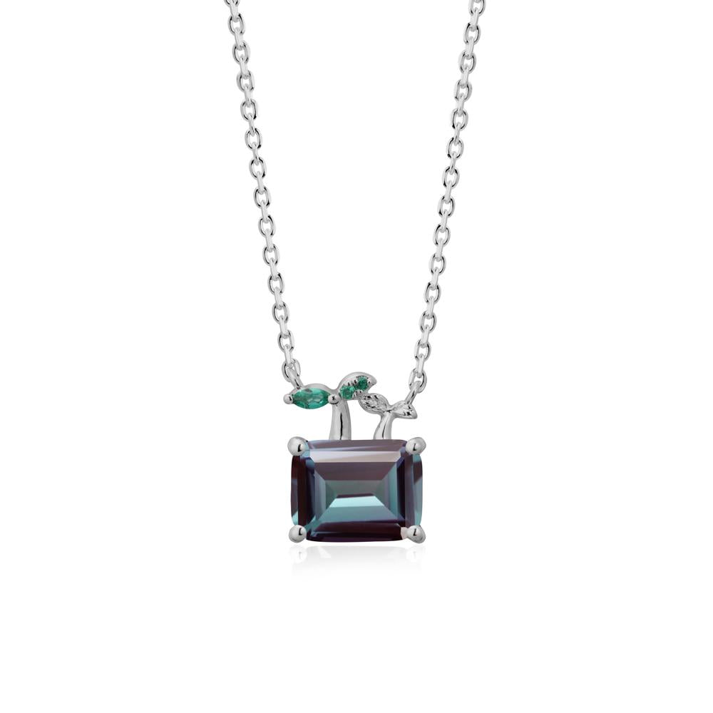 Emerald Cut Alexandrite and Emerald Sprout Necklace - LUO Jewelry #metal_platinum