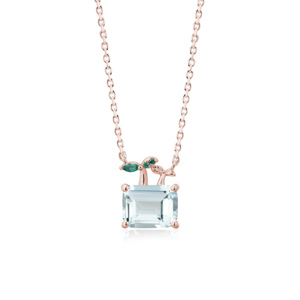 Emerald Cut Aquamarine and Emerald Sprout Necklace - LUO Jewelry #metal_18k rose gold