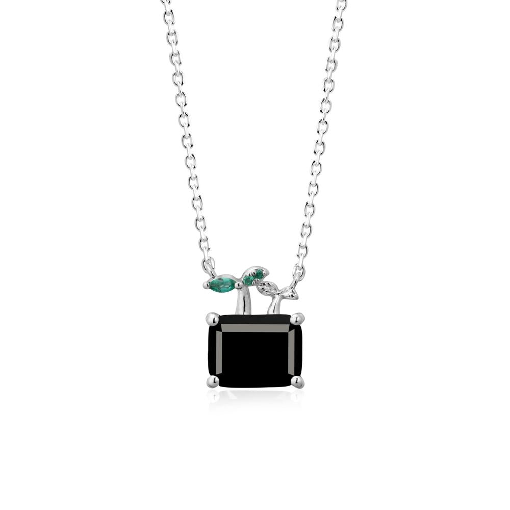Nature Inspired Black Spinel and Emerald Pendant Necklace - LUO Jewelry #metal_14k white gold