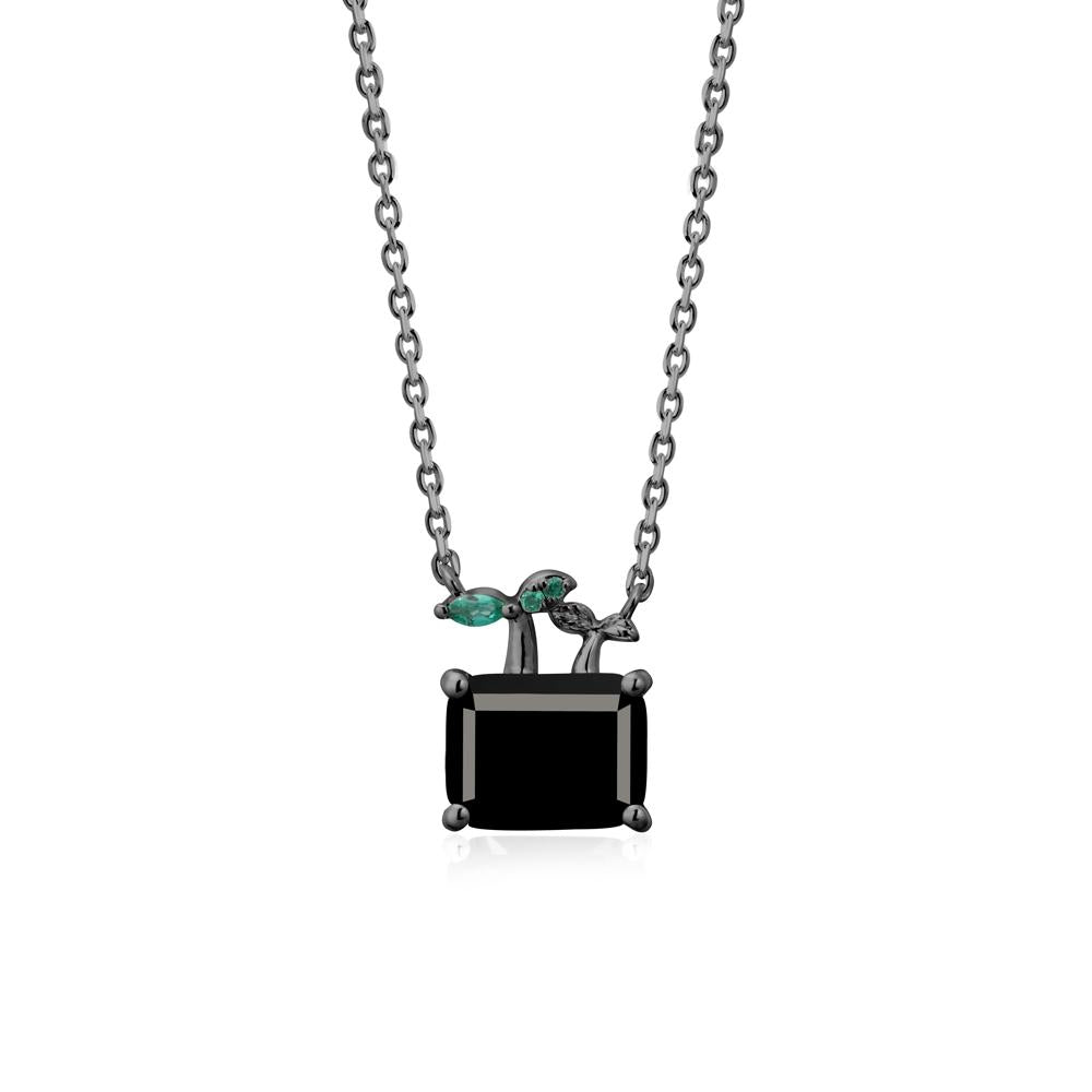 Nature Inspired Black Spinel and Emerald Pendant Necklace - LUO Jewelry #metal_black finish sterling silver