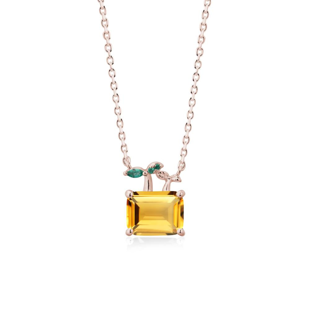 Emerald Cut Citrine and Emerald Sprout Necklace - LUO Jewelry #metal_14k rose gold
