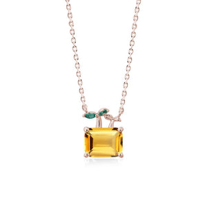 Emerald Cut Citrine and Emerald Sprout Necklace - LUO Jewelry #metal_14k rose gold